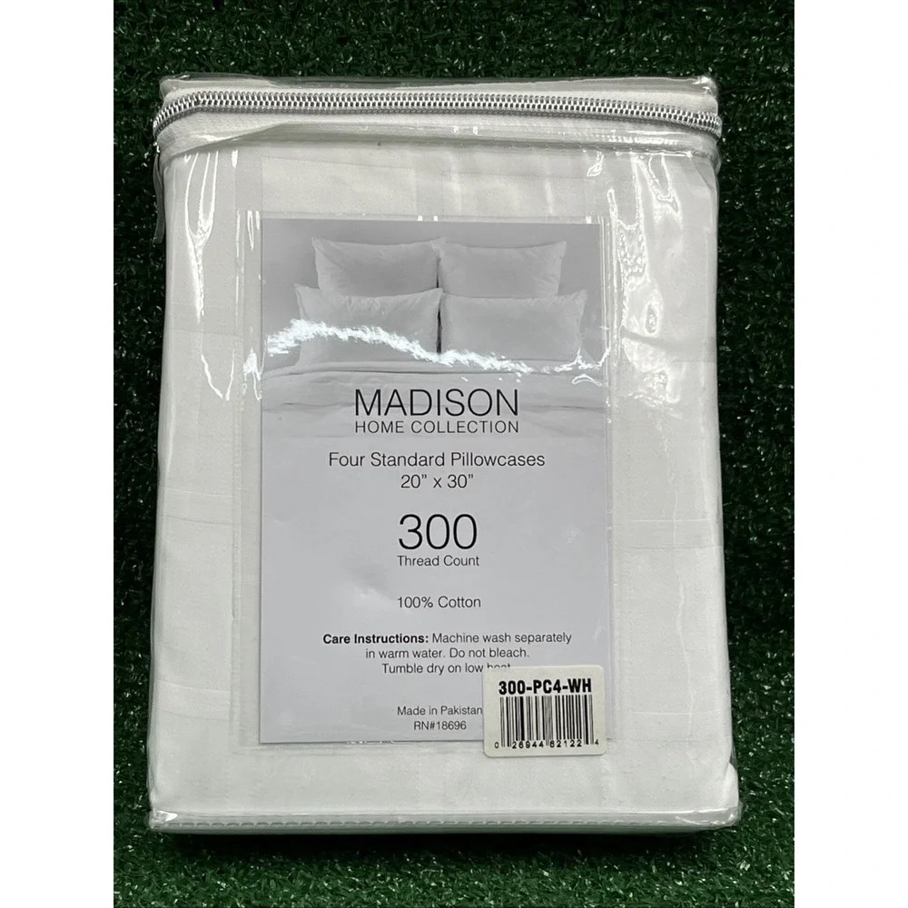 Madison Home Collection 300 Thread Count Set of 4 Pillowcases Standard White NEW